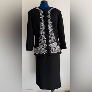 Studio I Black Vintage Skirt Suit with White Embroidery